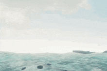 a whale is swimming in the ocean with its mouth open and a rock in the water .