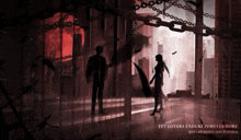 a man and a woman are standing in a dark room with the words " yet lovers endure forevermore " on the bottom