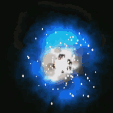 a drawing of a blue and white galaxy with stars