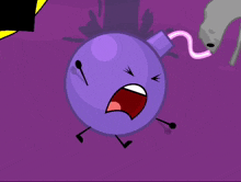 a cartoon purple bomb with a worm coming out of its mouth