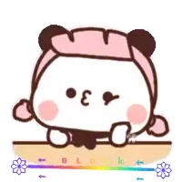 a cartoon of a girl with pink hair sitting on a block with the word block below her