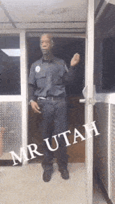a man standing in a doorway with mr utah written on the bottom