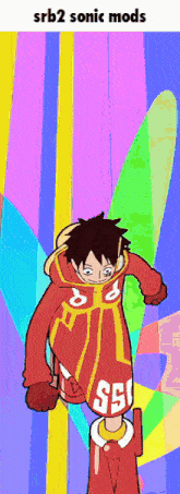 a cartoon of monkey d luffy with the words srb2 sonic mods at the bottom