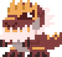 a pixel art of a dragon with a yellow crown on its head