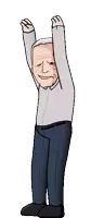 a cartoon of an older man with his arms up