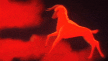 a painting of a red horse with flames coming out of its mane