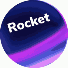 a blue and purple circle with the word rocket written on it