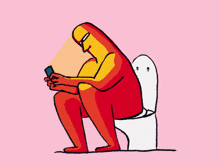 a cartoon of a person sitting on a toilet looking at a phone