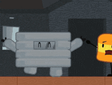 a cartoon drawing of a robot with a face that says " n " on it