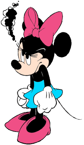 a cartoon of minnie mouse with smoke coming out of her eyes