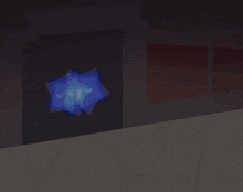 a cartoon drawing of a blue number three walking in a dark room