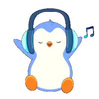 a penguin wearing headphones with music notes coming out of it 's ears