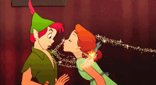 Peter Pan Tinkerbell GIF - Peter Pan Tinkerbell Kiss GIFs