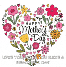 a happy mother 's day card with a heart made of flowers and hearts