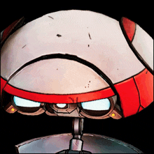 a cartoon drawing of a robot with a red stripe around its head