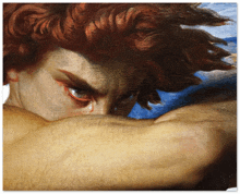 a close up of a painting of a man 's face