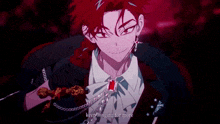 a red haired anime character with the words " keep longing for more " below him