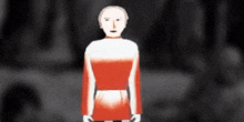 a drawing of a person with a red and white dress on
