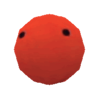 a red bowling ball with two black holes on it