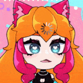 a cartoon drawing of a girl with cat ears and hearts on her eyes