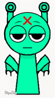 a cartoon character with a red cross on his forehead .