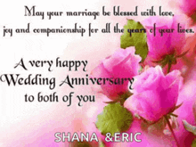 a very happy wedding anniversary card with pink roses