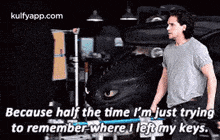 a man is standing in front of a car with a toothless dragon behind him and a quote .