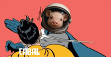 a cartoon drawing of a pig wearing a helmet with the word cabal on the bottom