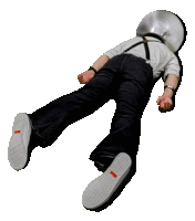 a person wearing suspenders and a helmet with a light bulb head