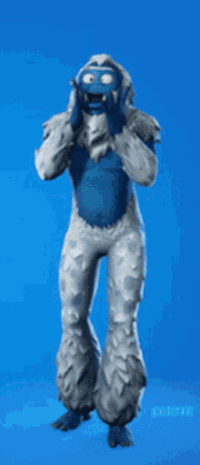 a yeti with a blue face is dancing in a video game