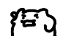 a black and white drawing of a cat with a funny face on a white background .