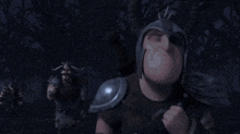 a cartoon character wearing a horned helmet and a sword