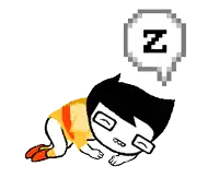 a pixel art drawing of a person sleeping with a speech bubble that says zzz