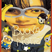 a picture of a man with glasses and the words buona notte on it