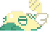 a pixel art drawing of a green and yellow object