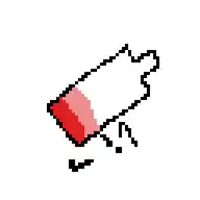 a pixel art drawing of a bottle with a red cap