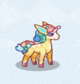 a cartoon drawing of a unicorn with a rainbow mane