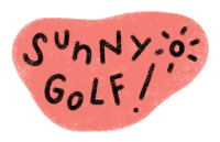 sunny golf is written in black on a red circle