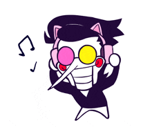 a cartoon drawing of a robot wearing headphones with music notes behind him