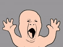 a drawing of a baby screaming with its mouth open .