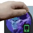 a close up of a person 's hand holding a cd with a cell phone on it .