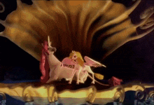 a painting of a unicorn and a pegasus sitting in a shell