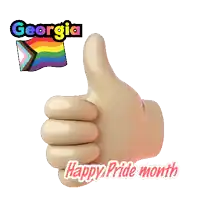 a hand giving a thumbs up in front of a georgia flag