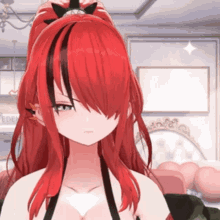 a girl with red hair and a ponytail has a crown on her head