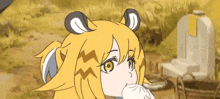 a cartoon drawing of a girl with a bear headband