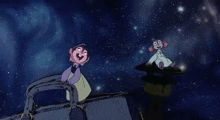 a couple of cartoon characters are looking up at the stars