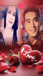 a picture of a man and woman with a heart that says love