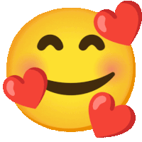 a smiley face with red hearts around it 's eyes