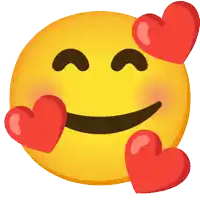 a smiley face with red hearts around it 's eyes