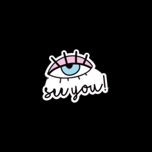 a purple circle with an eye and the words see you